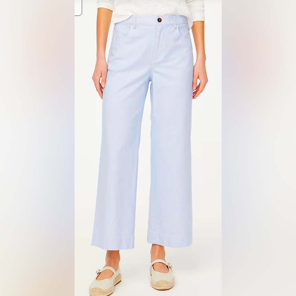 J. Crew Light Blue/white cotton striped cropped Wide Leg Pants.Size Petite30.